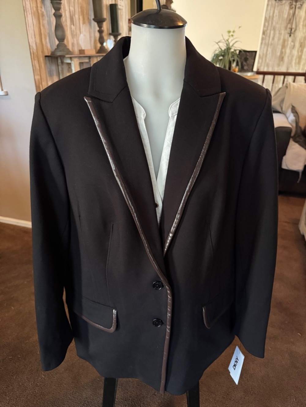 DKNY Black Blazer with Shiny Trim - Picture 2 of 8